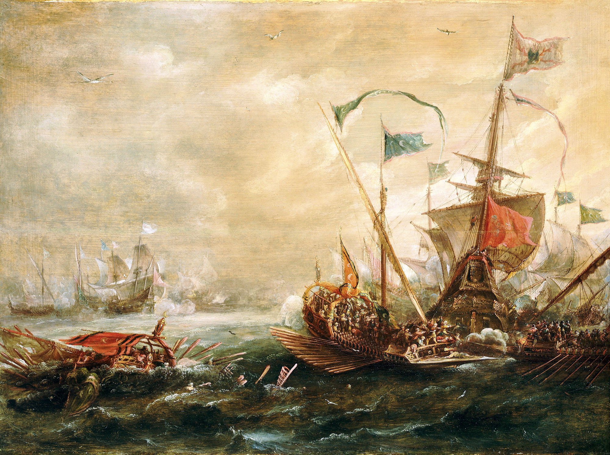 Asalto en el mar. Óleo sobre lienzo. Andries van Eertvelt, 1620